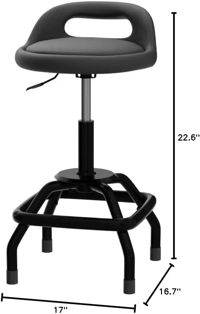 Shop Stool with Backrest Garage Bar Stool, PU Leather Round Non-Rolling Stool with Padding and Lumbar Support, Swivel Adj