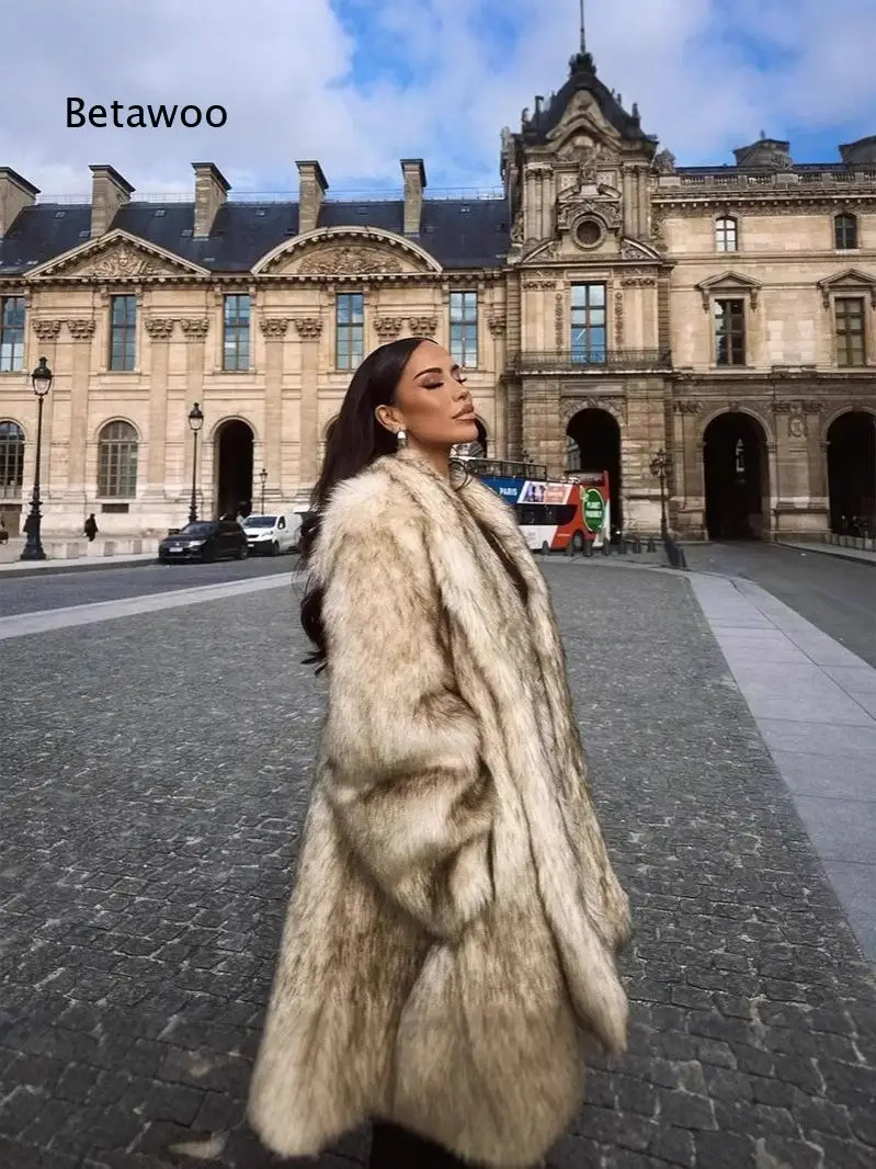 Women Mid Length Faux Fur Outerwear Soft Plush Furry Coat For Autumn Winter Street Look Suitable For Party Dating Travel And Dai