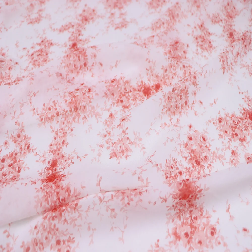 Nice Quality Printed Flowers White Base Red Flowers 100% Silk Georgette Fabric GGT for Spring Summer Shirt Dress Cloth view 4