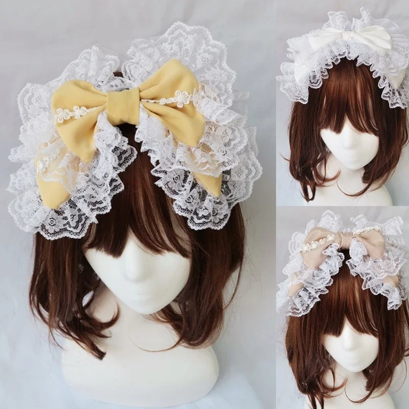 Tocado gótico Maid Lace Accesorios para cabello Cosplay Diadema con lazo