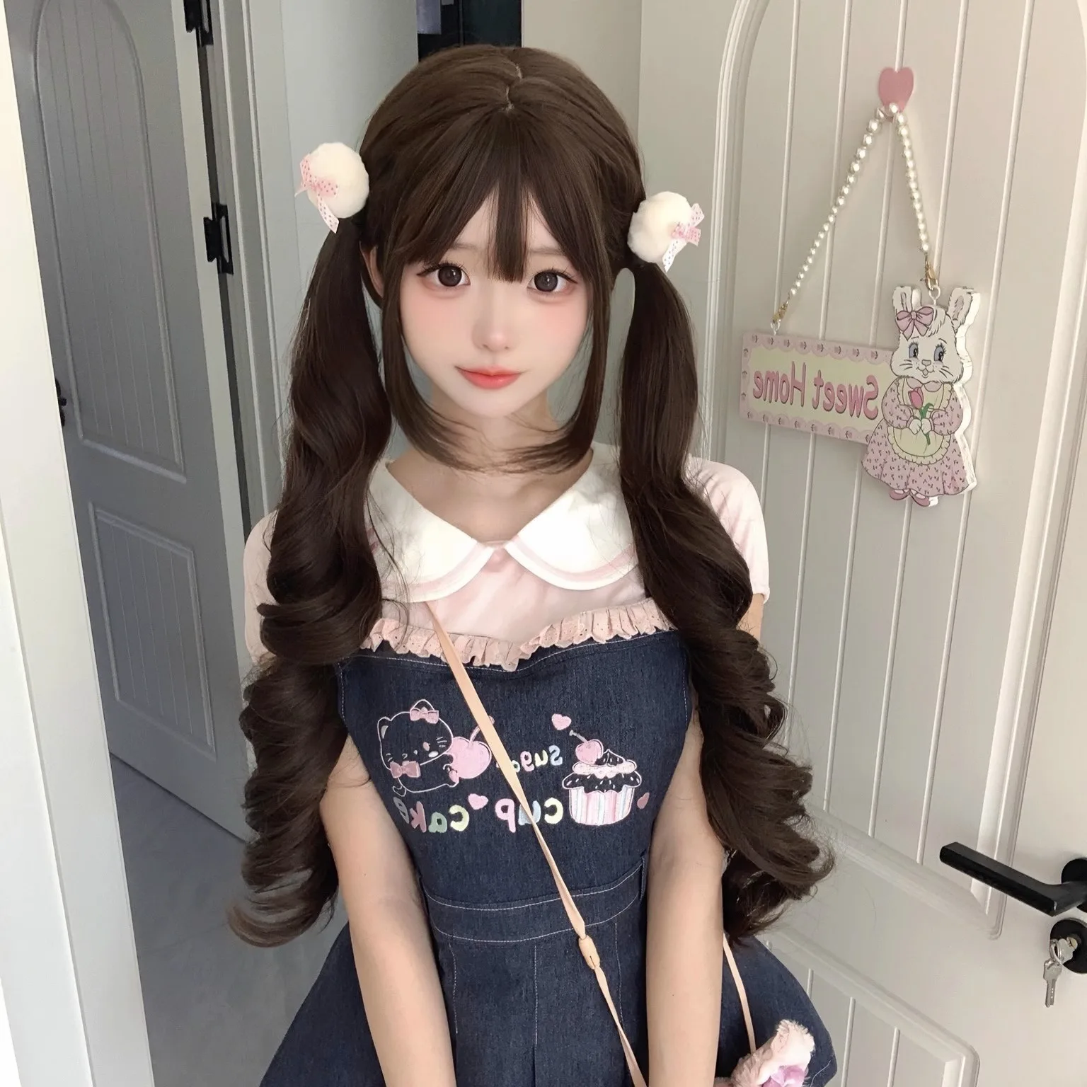 

Synthetic Long Wavy Wig Full Head Natural Double Ponytail Bangs Fashion Cosplay Party Lolita Cute Hair Extension Heat Resistant