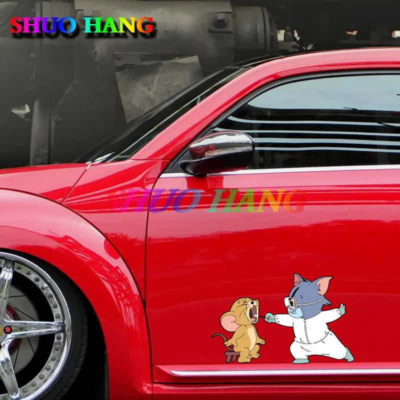 Tom Cat Covers Scratches, Creative and Personalized Cartoon Car Sticker, Cat Scratch Mouse, Vinyl Car Accessories, Window PVC