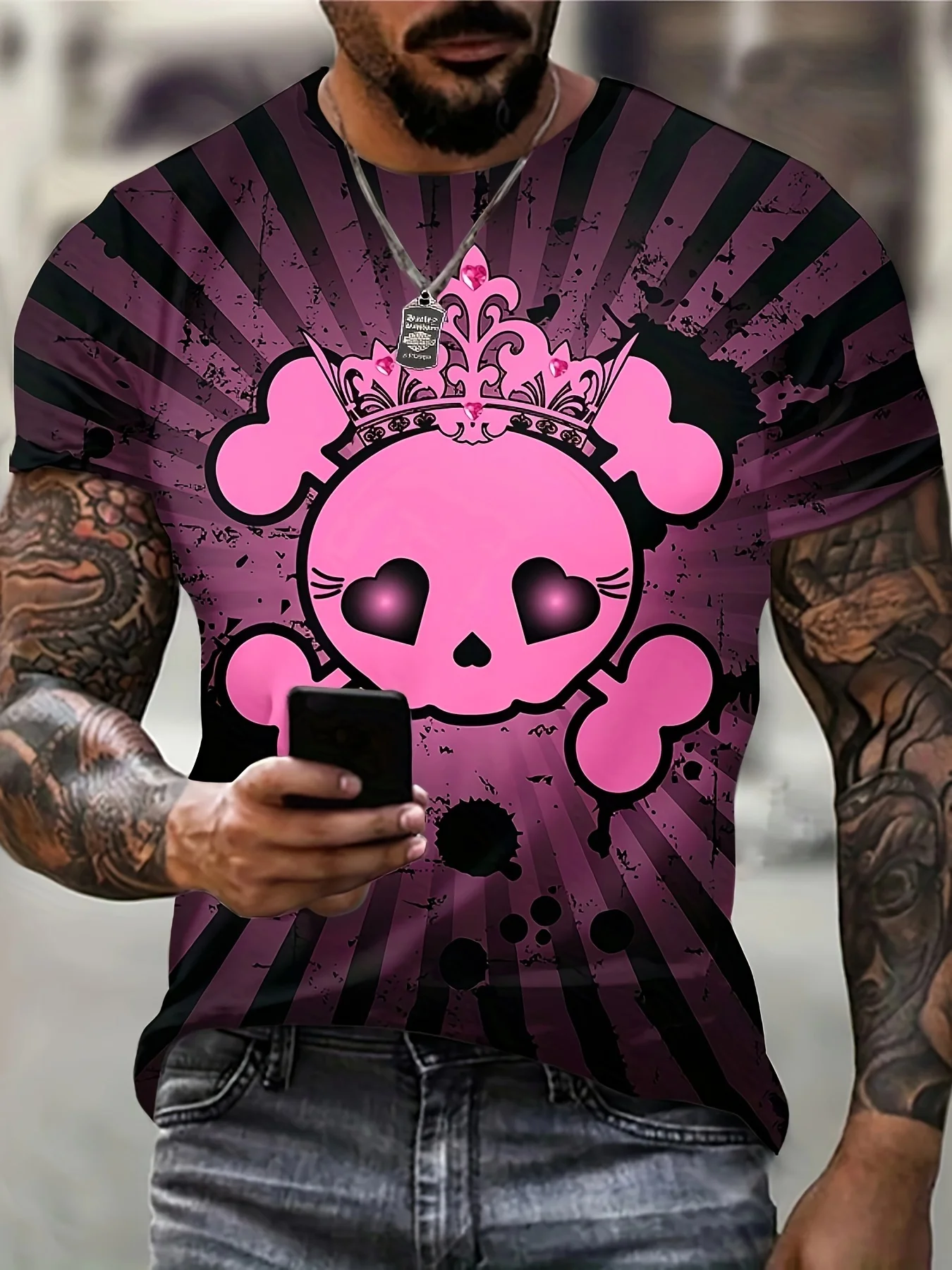 

2024 New Men's Pink 3D Pattern Casual T-shirt