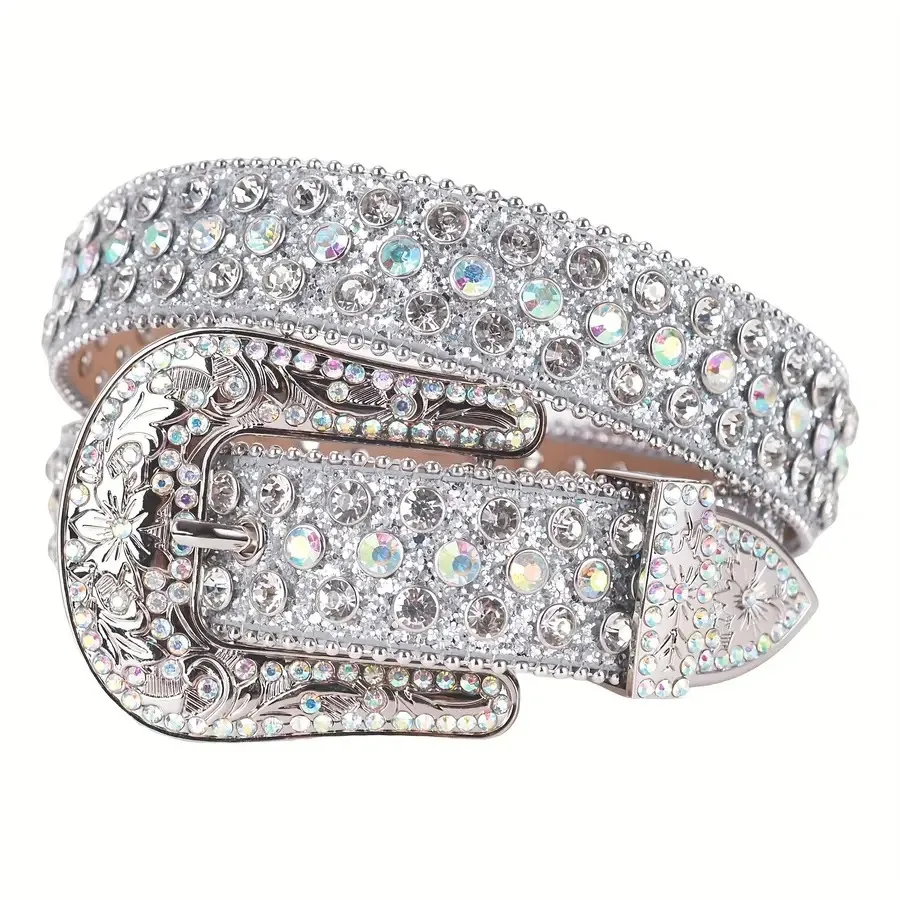 

Женские роскошные ремни со стразами и блестящей резной пряжкой, идеально подходящие для образа в стиле панк-ковбой, украшенные кристаллами для джинсов