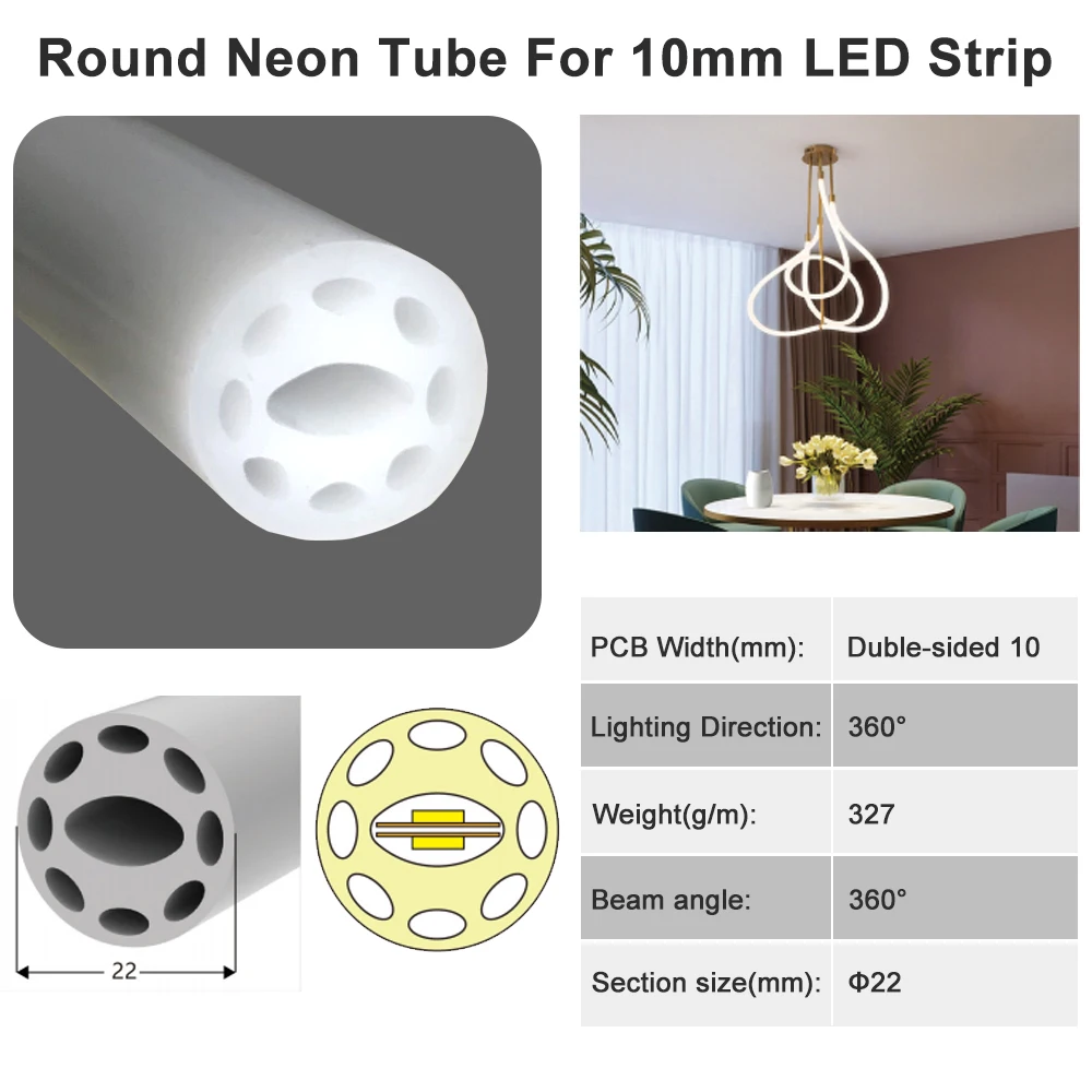 

360° Round Neon Sign Silica Gel Covering Tube Flexible Soft Lamp Rope For 10mm PCB WS2812B WS2811 SK6812 LED Strip Light IP67