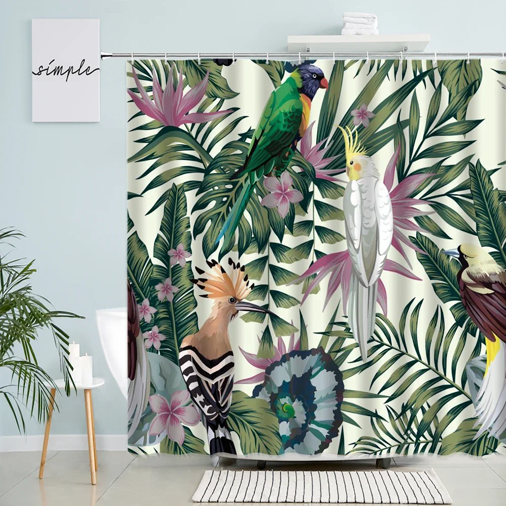 Tropical Palm Leaf Monstera Shower Curtains Watercolor Flower Plant Leaves Parrot Print Cloth Bath Curtain Nordic Bathroom Decor