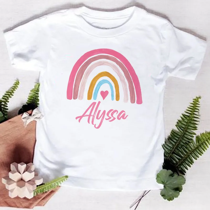 T-Shirt Personnalisé Arc-en-ciel avec Nom pour Enfant, Vêtement pour Garçon et Fille