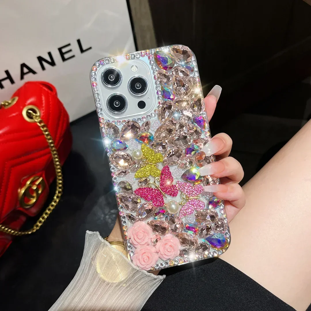 الفاخرة مرصع بالجواهر الماس زهرة الفراشة حجر الراين القضية آيفون هواوي P50 P60 P70 الترا ماتي 50 60 برو الحالات الهاتف