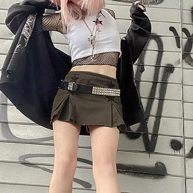 

Летняя пикантная Женская юбка, уличная мода, повседневная однотонная мини-юбка с пятиконечным принтом звезд, с высокой талией, Женский клубный новый стиль