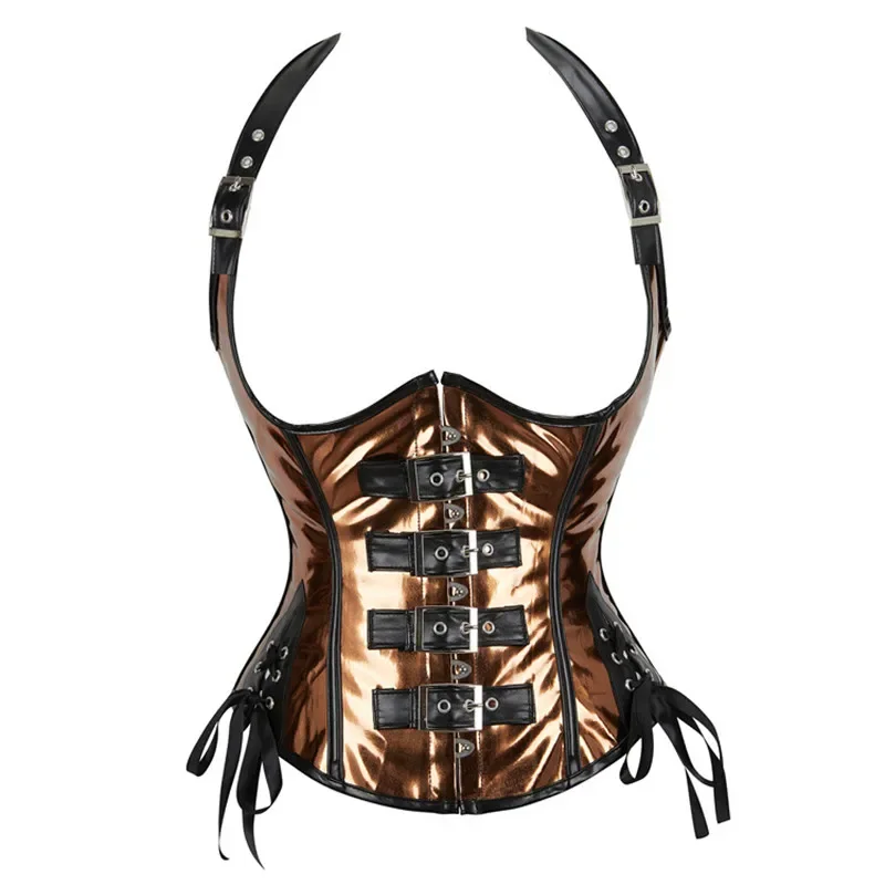 Steampunk รัดตัว Top ผู้หญิงเซ็กซี่ Bustier Gothic Corselet Underbust หนัง Corset เอวเทรนเนอร์ Plus ขนาด