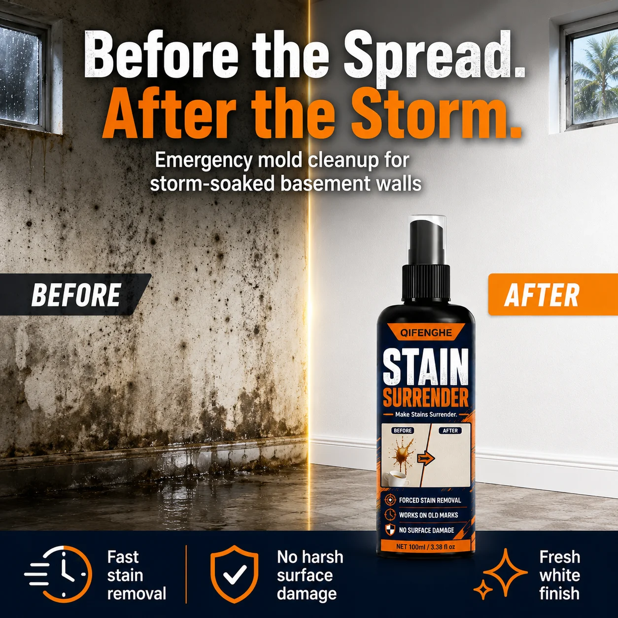 High-Efficiency Wall Cleaner 100ml, Gentle No-Damage Formula for Latex & Plaster Walls, Removes Handprints Crayon Oil Stains