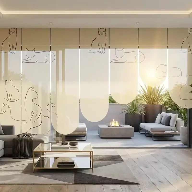 

【CHIMU HOME】Custom Vertical Panel Blinds, Cat Line Art Printed Sliding Shades for Living Room Patio