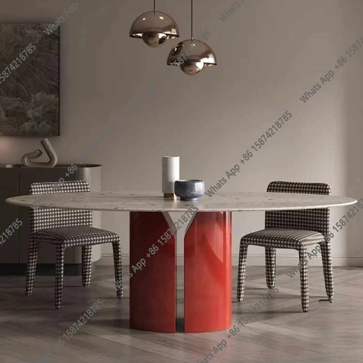 

Hh Nordic Simple Oval Terrazzo Dining Table And Chair Combination Small Apartment French High-end Marble Dining Table