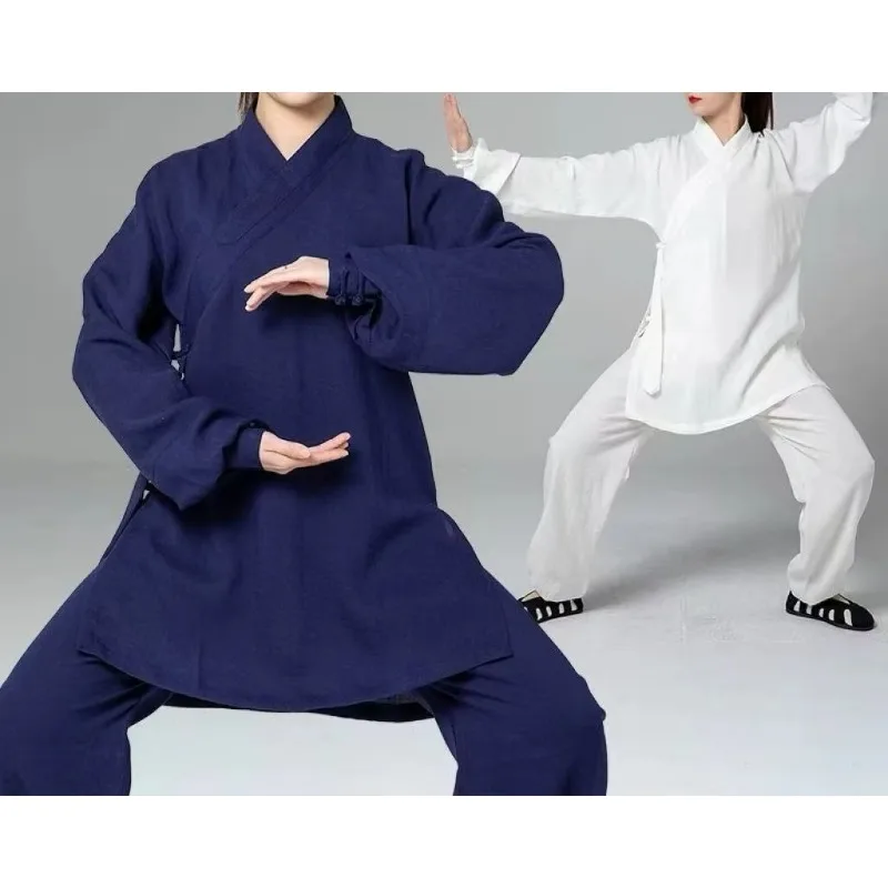 Breathable Cotton Linen Tai Chi Clothing Men Women Traditional Wudang Kung Fu Practice Tops Pants Set Taoist Wushu Martial Suits