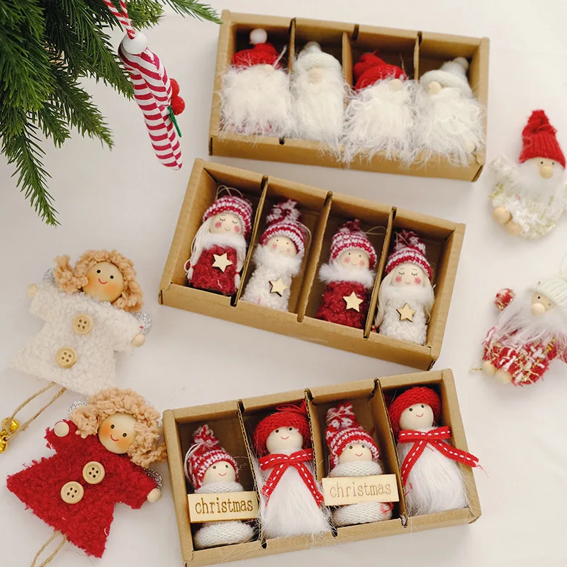 

Christmas Tree Santa Claus Snowman Wool Felt Pendant Cute Doll Doll Set Box Accessories Christmas Decorations