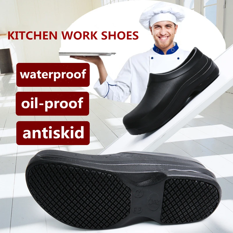 New Arrivals Kitchen Work Shoes Antiskid Waterproof Oil-Proof Cook Chef Shoes Slip-On Resistant Safety Shoes Clogs Size 36-45