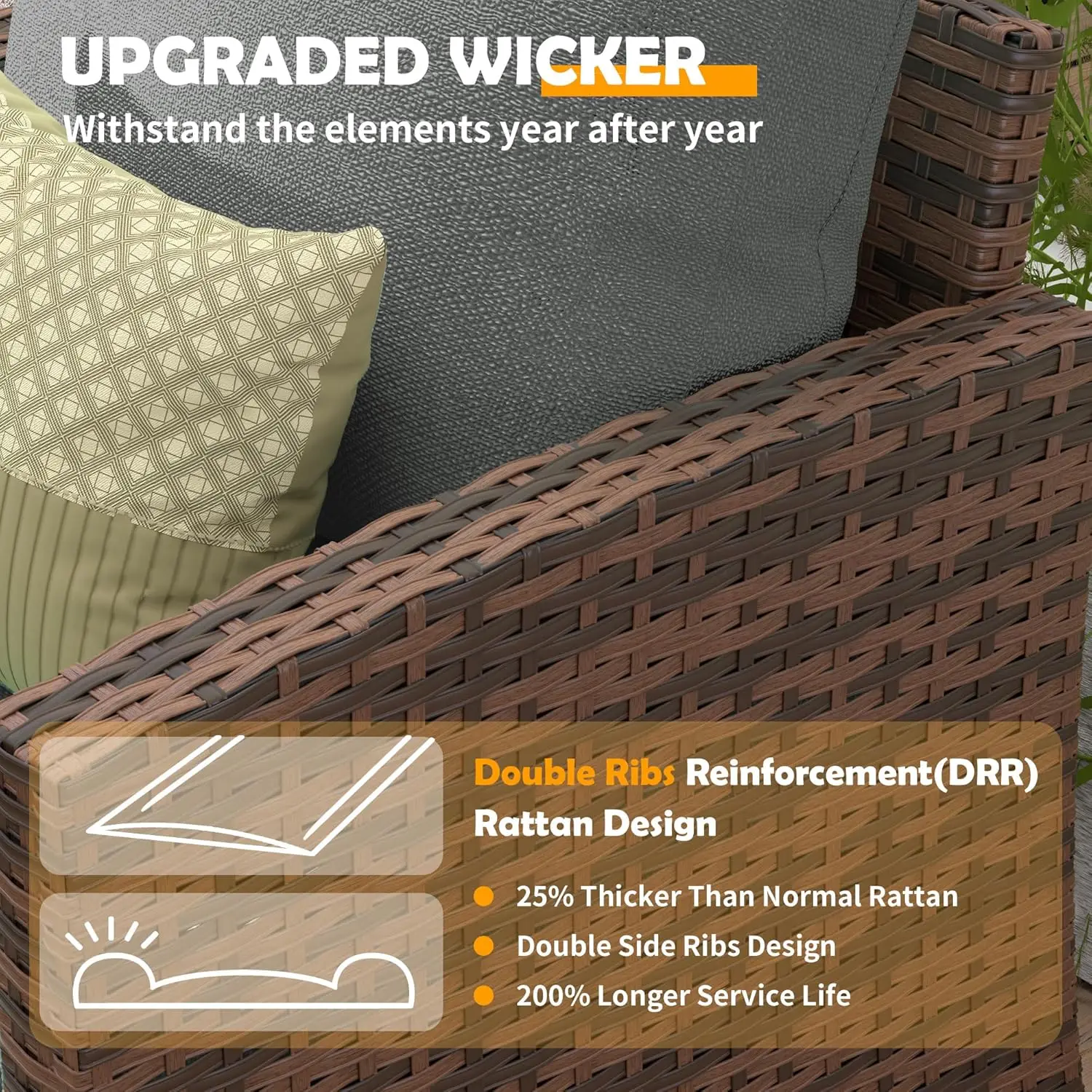 Outdoor Patio Furniture Set ,, All-Weather Wicker Rattan Sofa Ottoman for Garden Backyard Deck