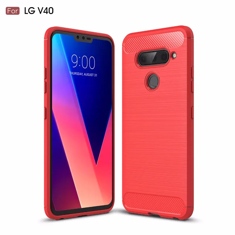 Shockproof Silicone Case for LG V40 ThinQ Full Protective Back Cover lg v40 thinq lgv40 Brushed Carbon Fiber Case