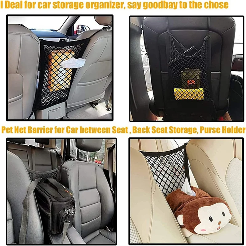 1 Piece Dog Car Net Barrier Pet Barrier With Mesh Organizer Baby Stretchable Storage Bag Vehicle Isolation Net Black For Cars-B6