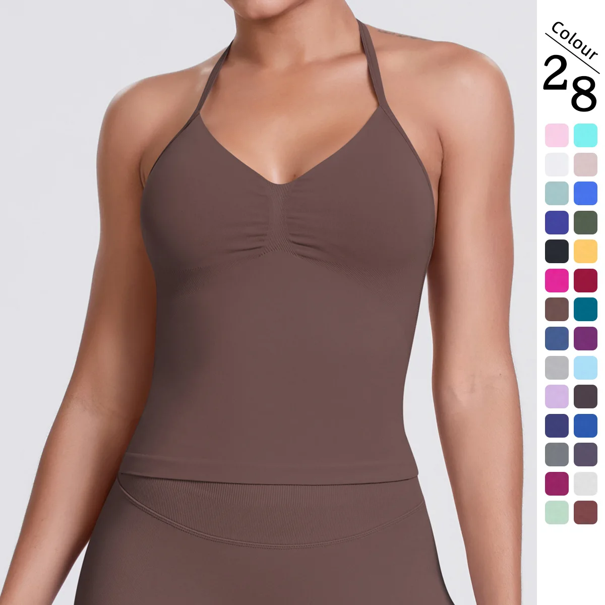 

2025 New Women Athletic Shirt Seamless Knit Sports Bra Yoga Tank Top Solid Color Back Design Quick Dry Workout Clothes For Gym