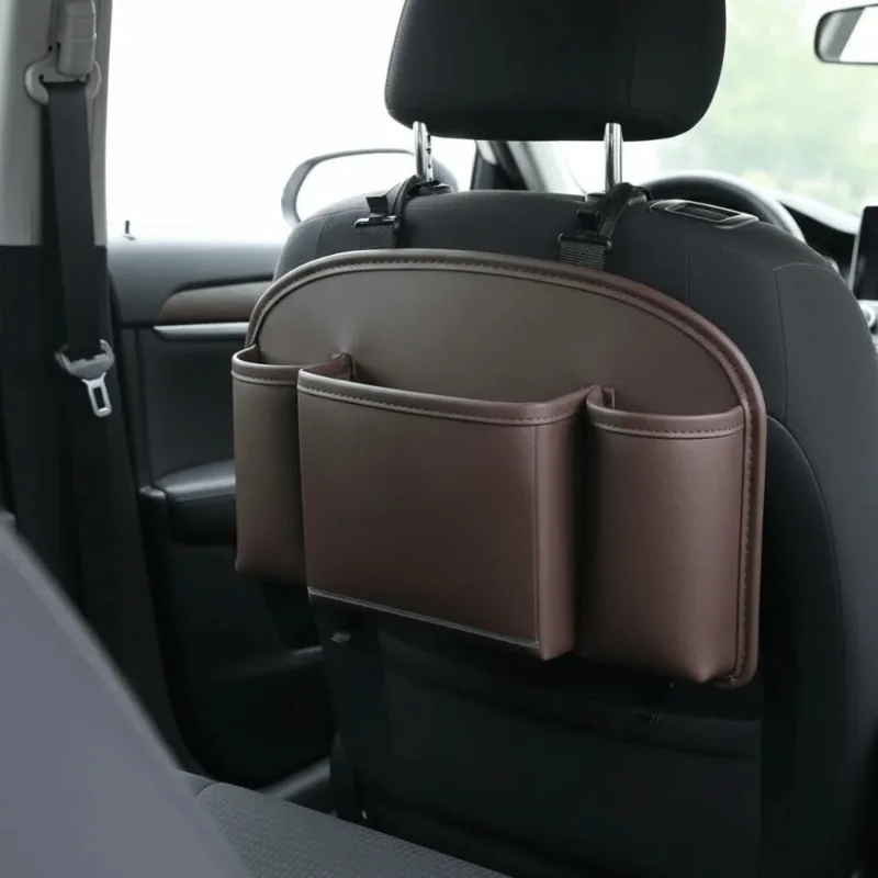 

Leather Material Car Back Seat Organizer Multifunctional Design Tissue Box Holder Car Organizer Hanging Storage Bag