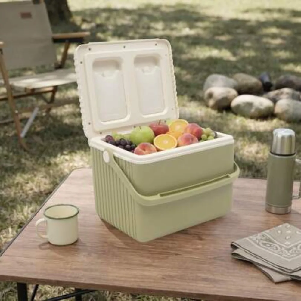 13L Portable Insulated Cooler Box Camping Cooler with 2 Ice Packs, Outdoor Cold Retention Storage Container for Picnic, Beach, Travel, Fishing, Compact Leakproof Design