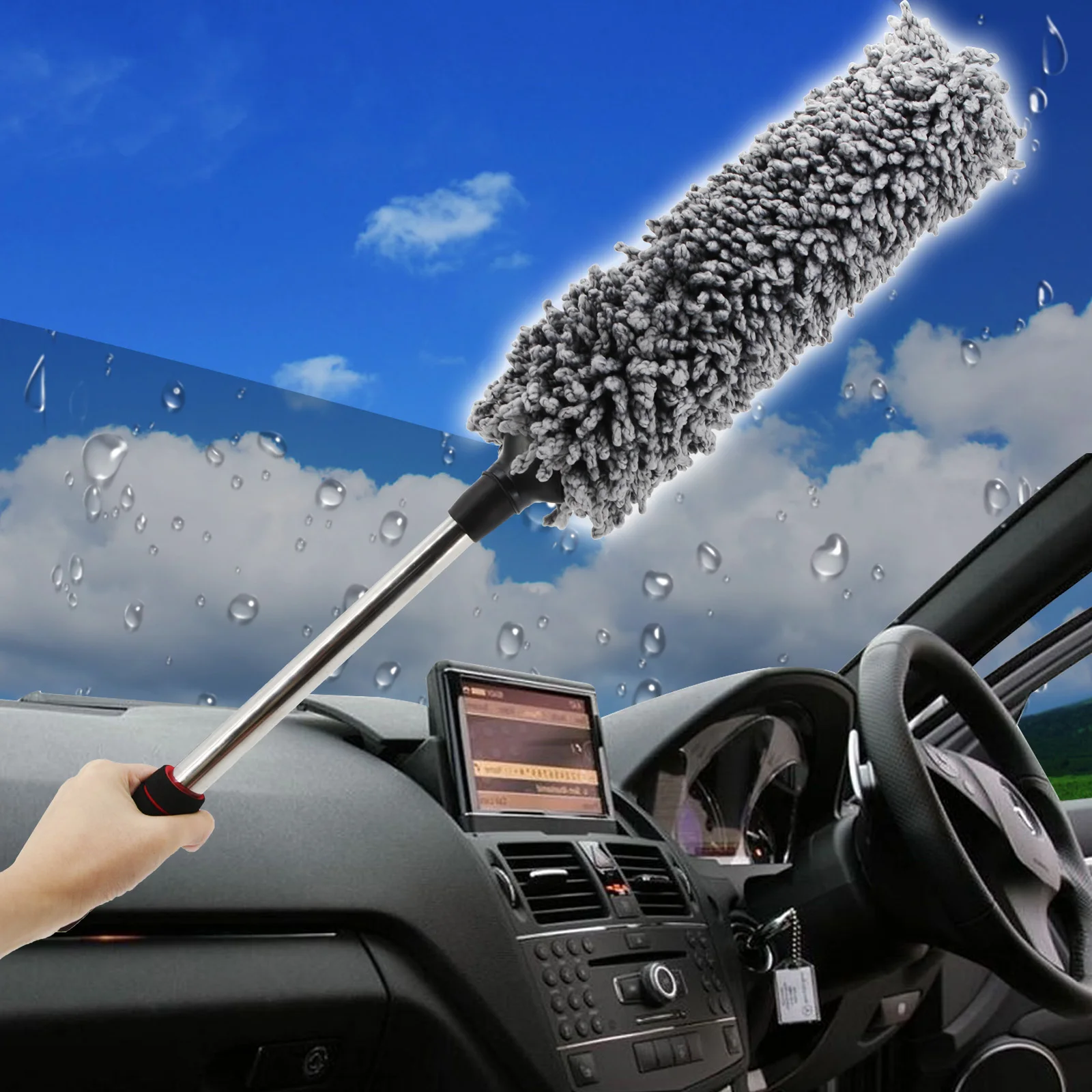 

Car Duster Brush Auto Dirt Polishing Pad Adjustable Microfiber Cleaner Washing Tool for Home Office Care Vehicle Detailing Mop