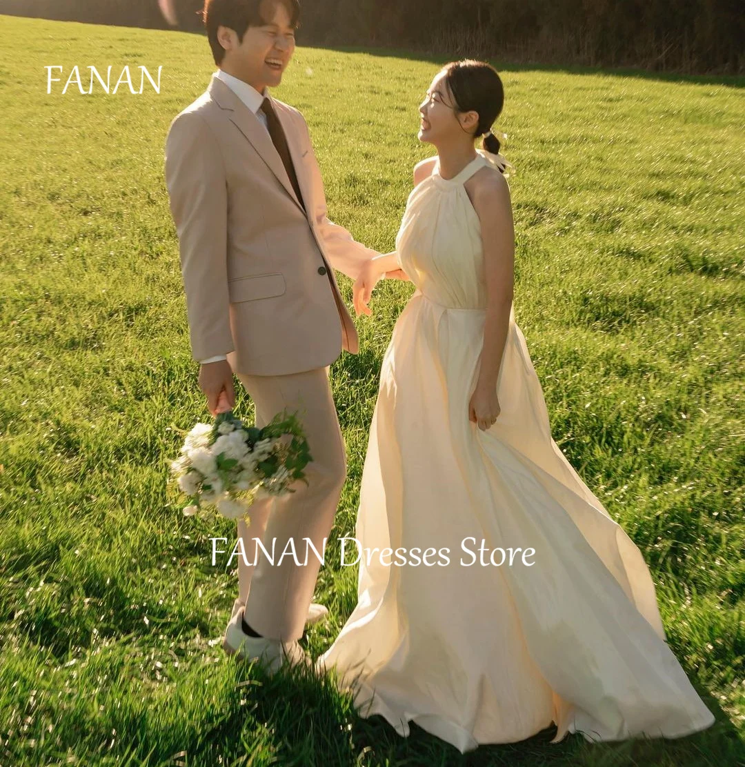 

FANAN Korea Scoop Neck Wedding Dresses Taffeta Sleeveless 웨딩드레스 Backless A-Line Simple Custom Made Bride Gowns Plus Size