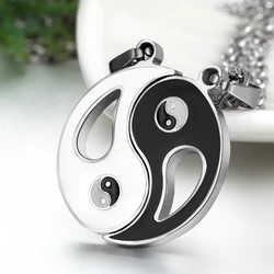 BONISKISS Stainless Steel Chinese Mystical Yin Yang Tai Chi Ba Gua Matching Pendant Gold Silver Color Black With Chian(Pair)