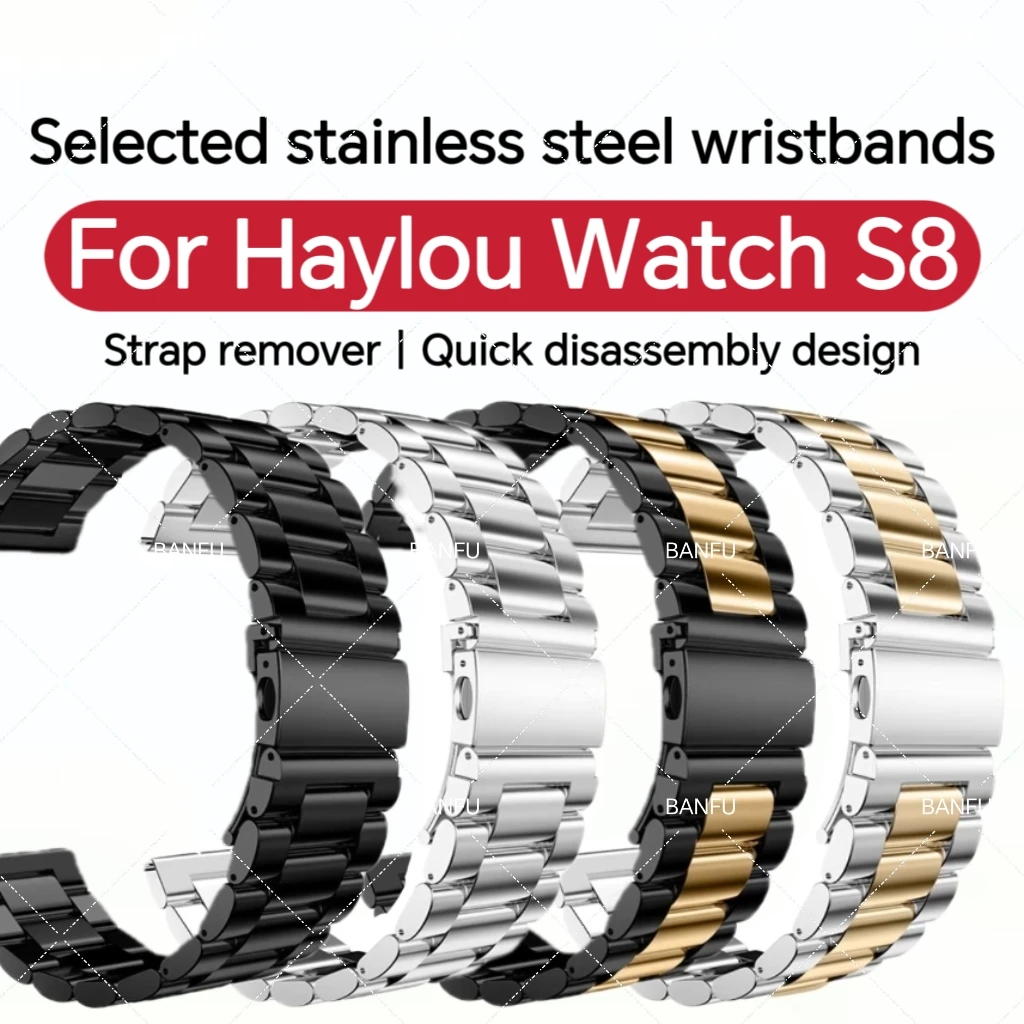 

For Haylou Watch S8 Watch Strap Breathable Business Waterproof Stainless Steel Strap Casual Fashion Sports Metal Wrist Strap