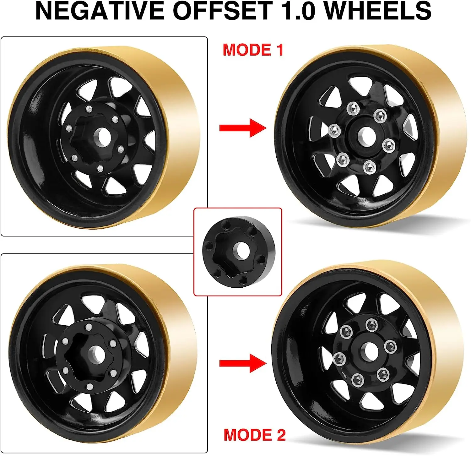 OGRC 1.0 Wheel Rims with Brass Rings Deep Dish Wheel Rim for 1/18 TRX4M 1/24 SCX24 C10 JLU Deadbolt Gladiator Bronco Crawler Car