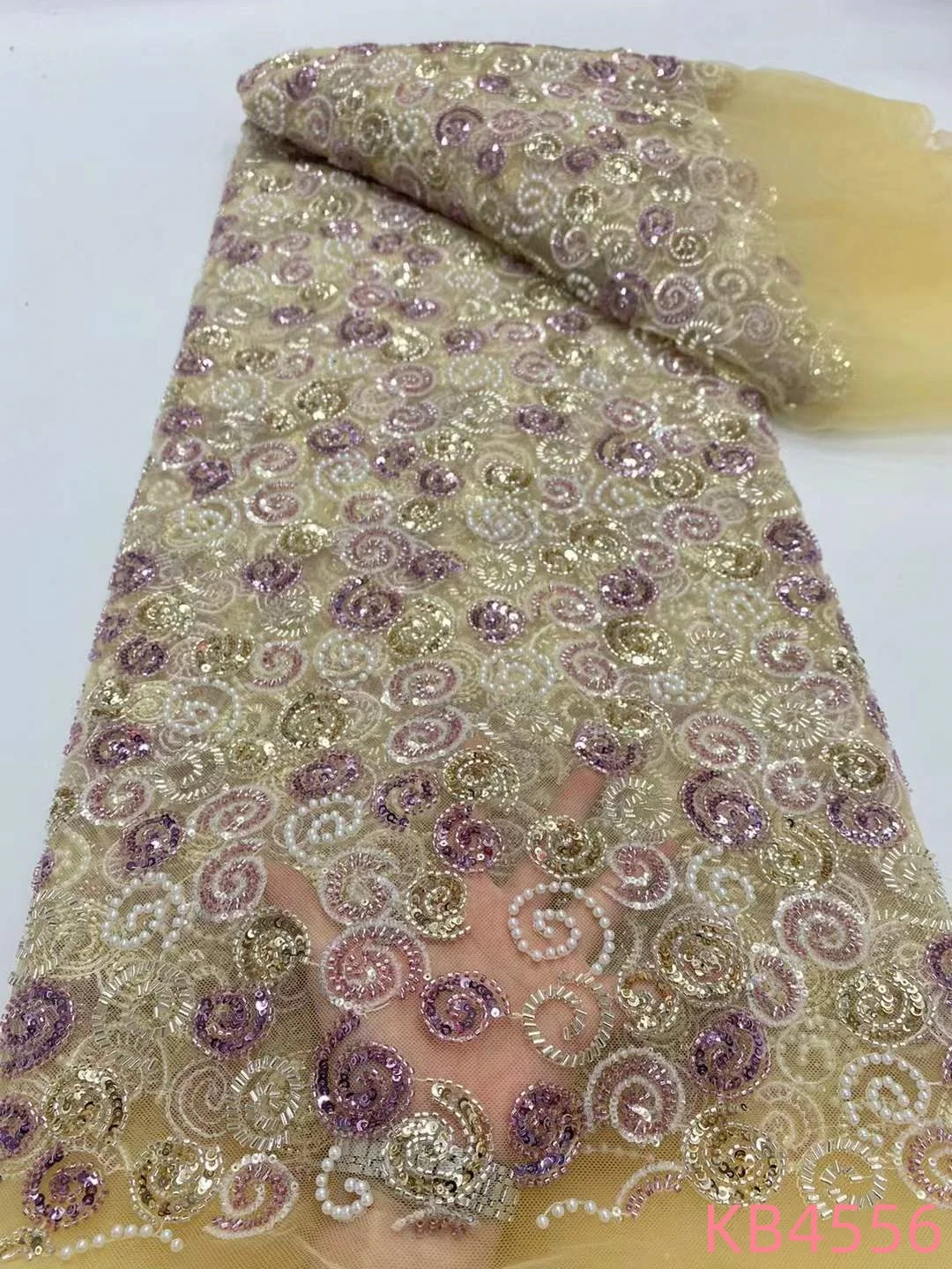 Afrikanischer Perlen-Spitzenstoff, afrikanischer Spitzenstoff 2024, hochwertige 5 Yards, grüne Sequenz, Netzstoffe, Materialien für Kleider KB4556