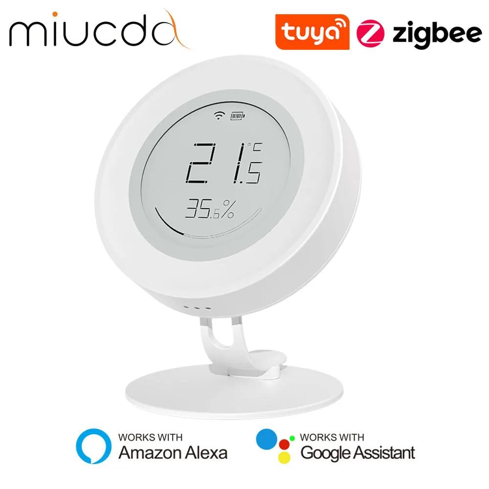 MIUCDA-Tuya Zigbee Sensor de Temperatura e Umidade Inteligente, Versão Bateria de Baixa Potência, Tela E-ink, Funciona com Alexa, Google Home