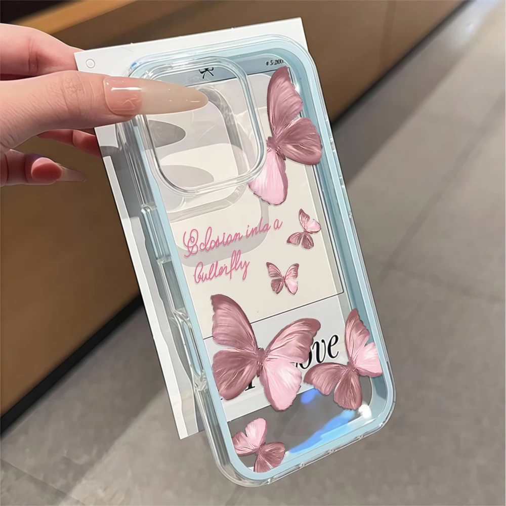Luftige, transparente rosa Schmetterlings-Handyhülle für Galaxy A57 A37 A55 A54 A36 A35 5G S25 S24 S23 Plus, transparente zweifarbige Airbag-Hülle – Detail 2