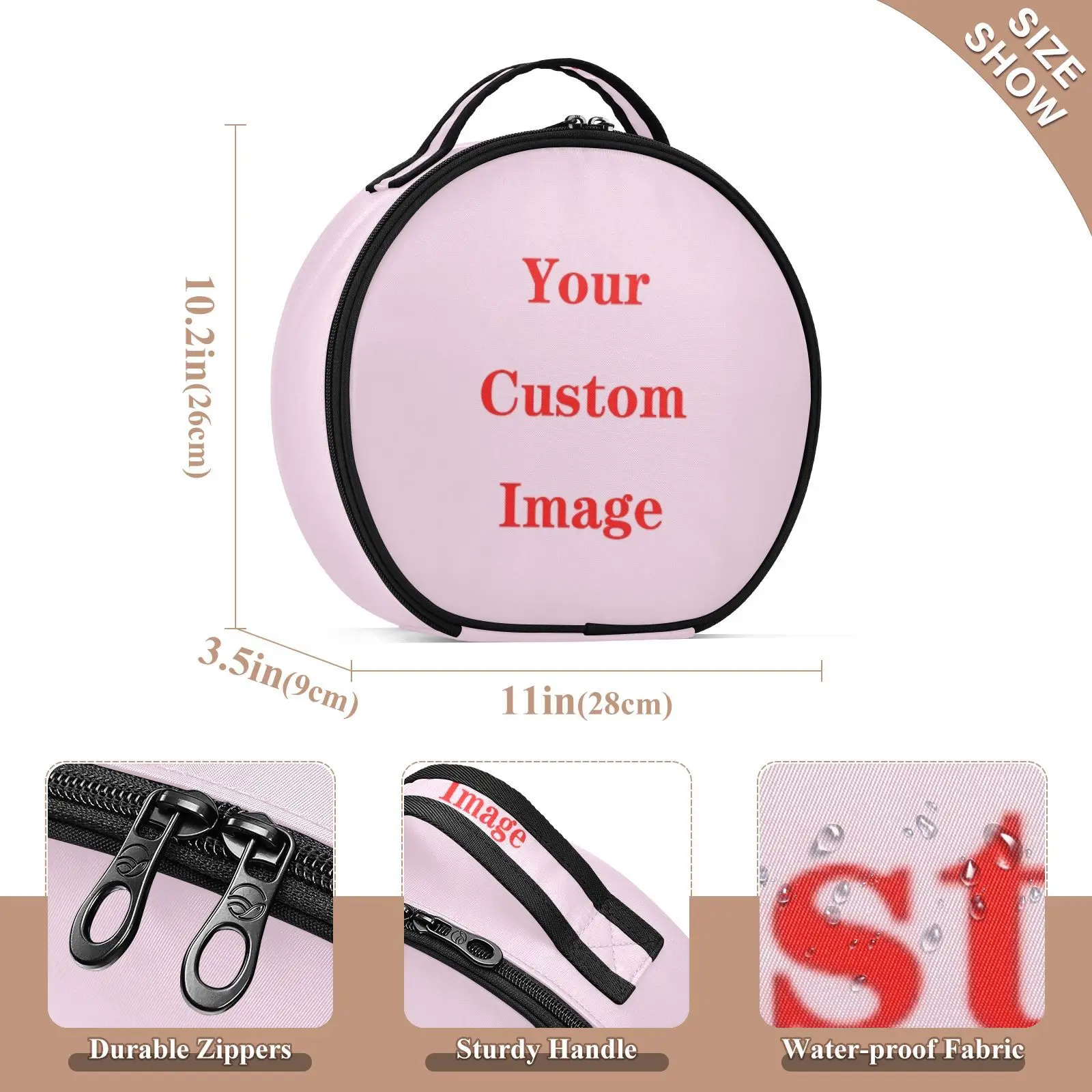 Round hard partition Cosmetic Bag Organizer Women Travel Make Up Customized Pattern Cosmetics Suitcases Makeup Toiletry Bag New