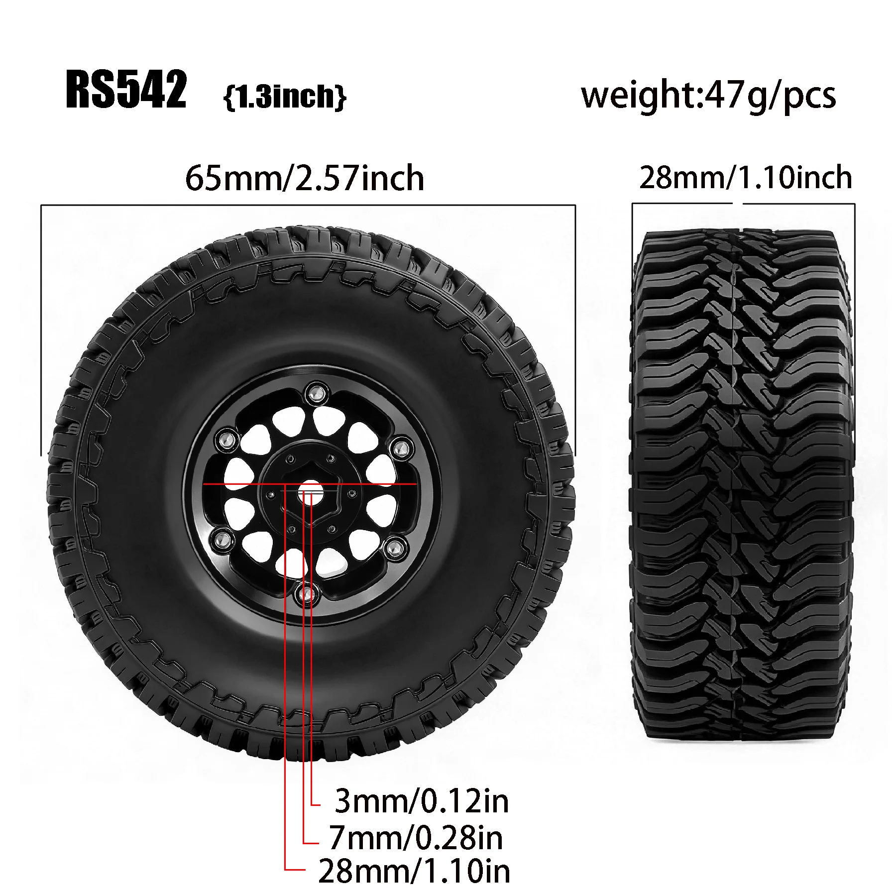 RED SPIDER 4pcs 1.3 Beadlock Wheels and Tires OD 65mm for 1/18 1/24 TRX4M SCX24 AX24 FCX18 FCX24 RC Crawler Car