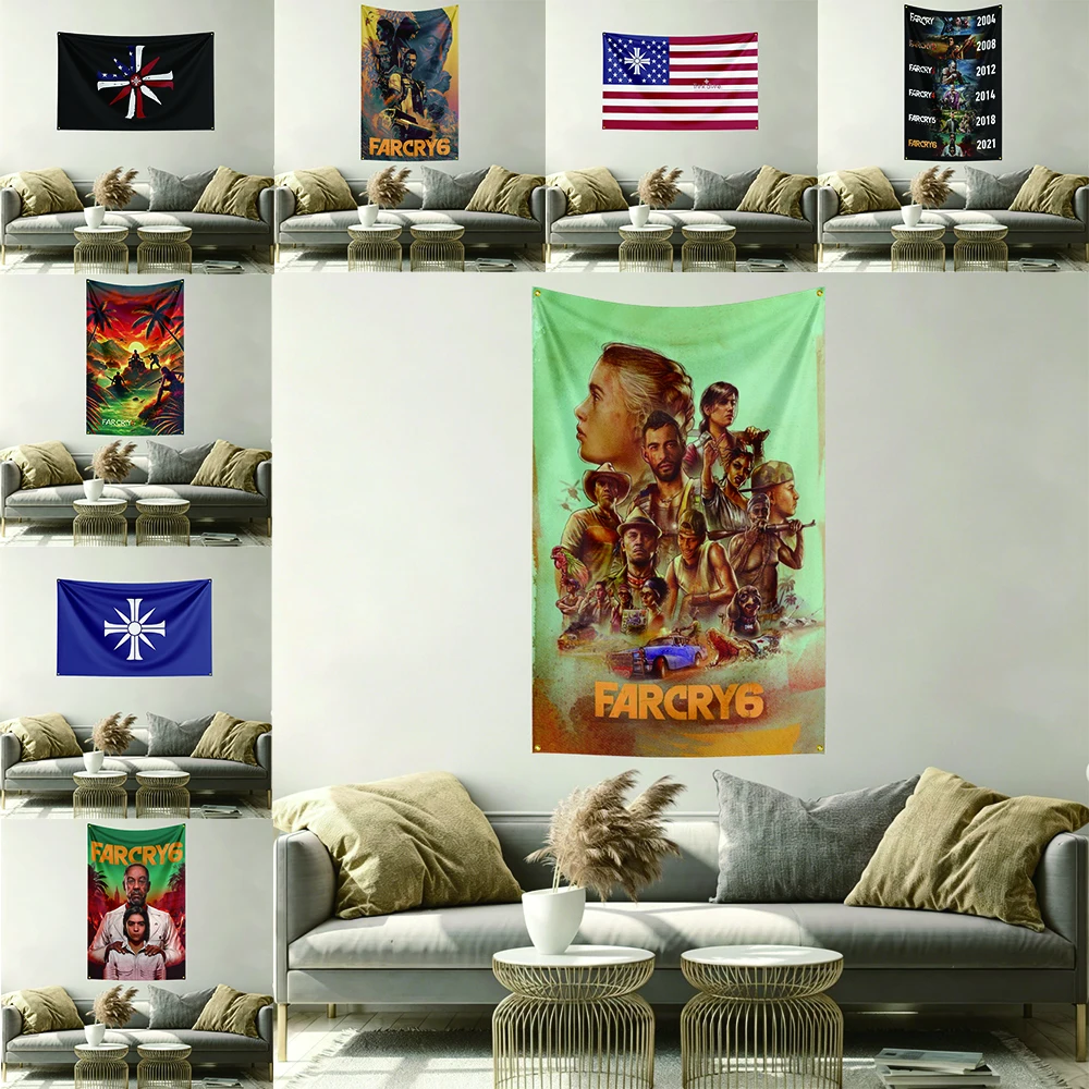 Bandera de Juego para Fanáticos de Far Cry 6, 3x5 pies, Banderas Personalizadas con Impresión HD, Pancarta Decorativa para Dormitorio, Sala de Estar, Tapiz de Pared