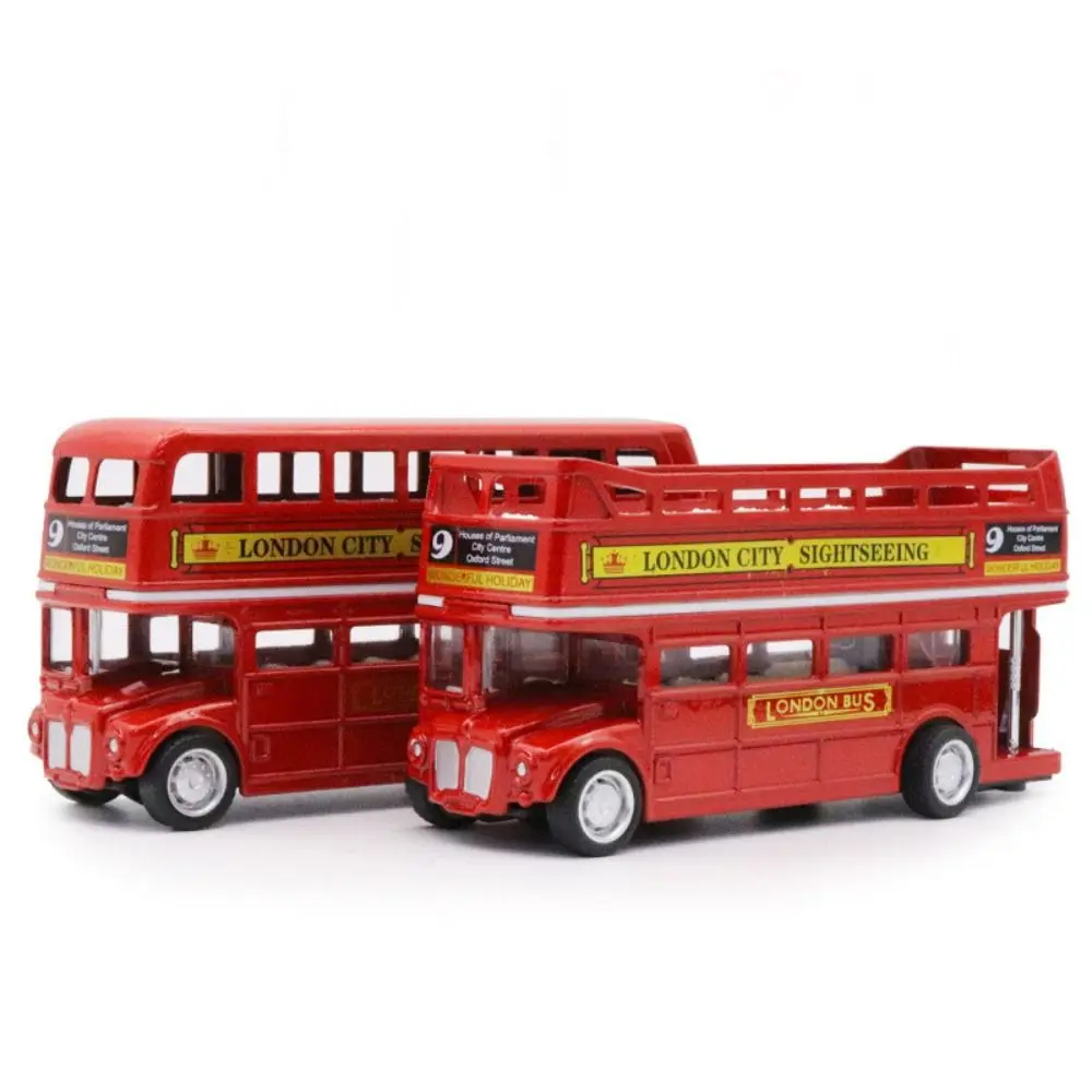 Car Decor Double Decker Bus Car Model Simulation British Europe Travel Bus Model 1:64 Vintage Pull Back Vehicle Kids Toy