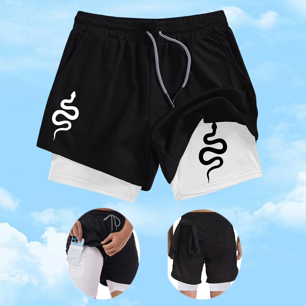 

Men's Quick Drying Double Layer Fitness Shorts With Unique MMA Logo Print Casual Beach Shorts For Outdoor Fitness And Running