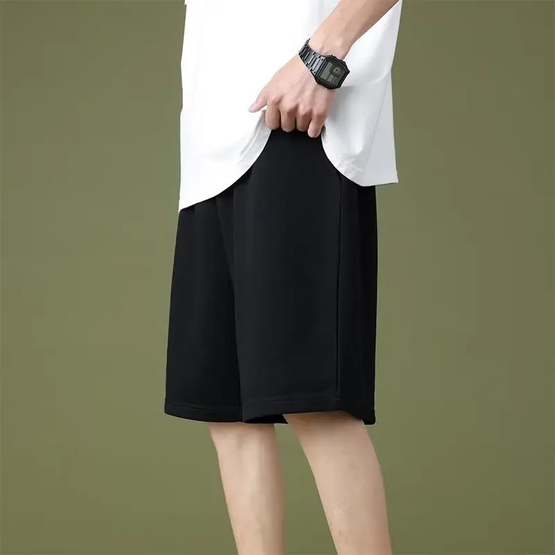 Solid Color Versatile Men Thin Style Simple Summer Elastic Waist Slimming Sports and Casual 5-point Pants