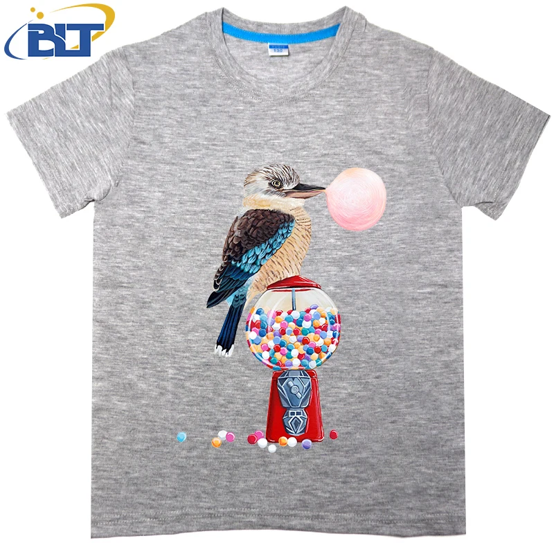 Vogel Gumball Machine Kookaburra Bedrukt Kids T-Shirt Zomer Katoen Korte Mouwen Casual Tops Geschikt Voor Jongens En Meisjes