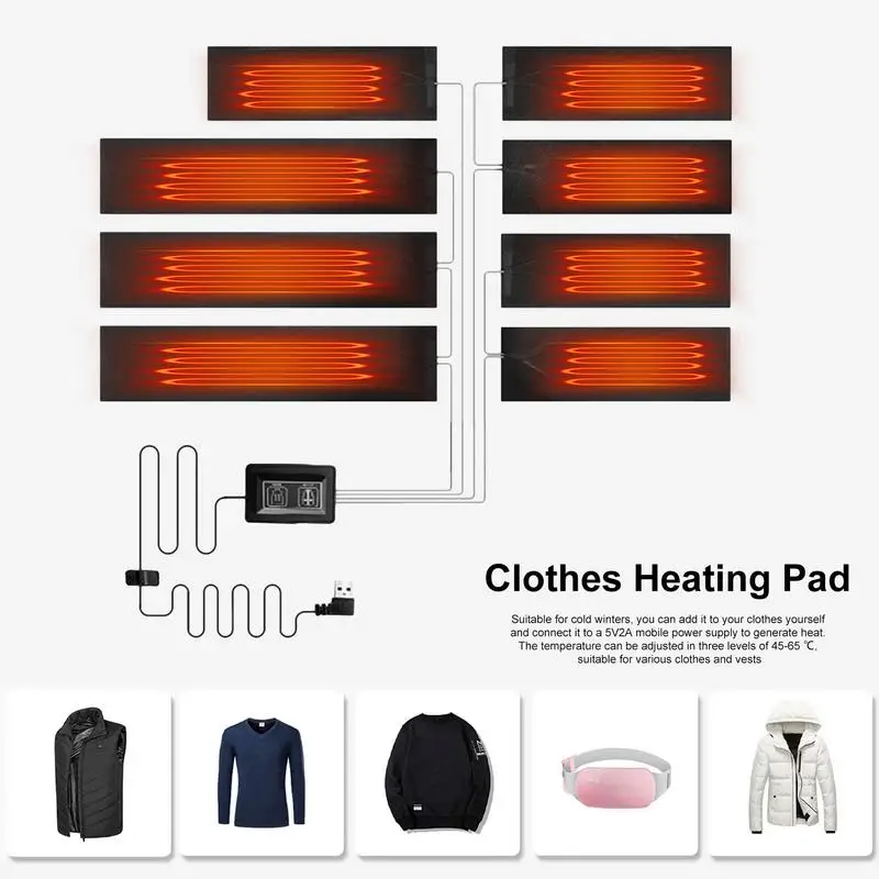 2023 USB Clothes Heater Pad Electric Heating Sheet 3 Gear Adjustable Temperature Heating Warmer Pad Winter Vest Jacket Pads