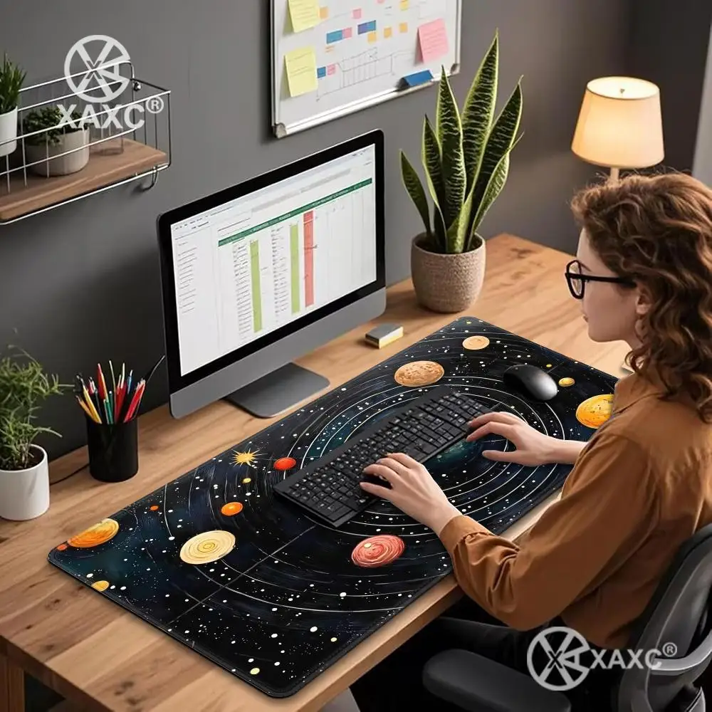 Starry Sky Moon Theme Mouse Pad Large Rubber Anti-slip PC Desk Accessories XAXC for Office and Gamer Keyboard Mats Decor Mat