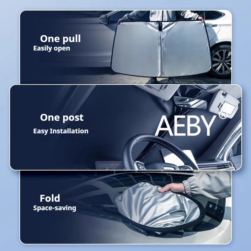 AEBY لـ BYD Sealion 7 2024 حاجز شمسي للزجاج الأمامي قابل للطي، واقي ظلة السيارة للوحة القيادة وملحقات عجلة القيادة