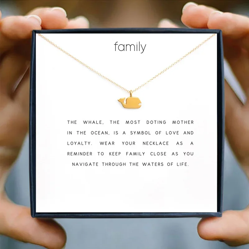 Whale Polishing Gold Color Necklace Valentine Pendant White Card Family Love Pendant Jewelry  Choker Chain Women