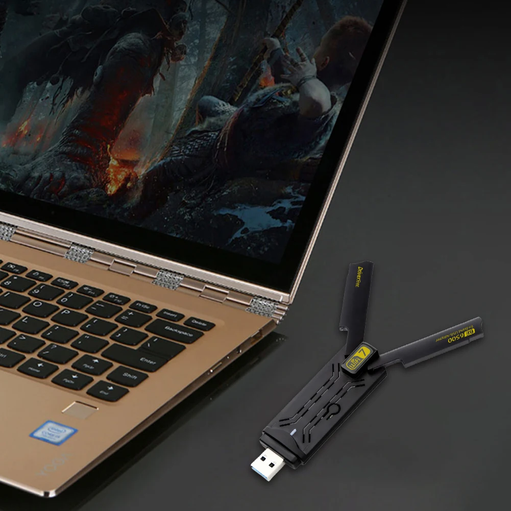 윈도우 11/10 무선 네트워크 카드, 트라이 밴드 2.4G 및 5.8G 및 6GHz BE6500 USB 동글 듀얼 안테나, 6500Mbps 와이파이 7 USB 와이파이 어댑터