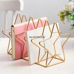 Nordic minimalist iron book stand home bedroom desktop storage girl heart decoration books and newspaper rack bookshelf vitrina