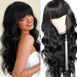 200% 250% Body Wave Wig With Bangs Human Hair Wigs  Full Machine Made Wigs 8-24in Brazilian Remy Human Hair For Women Fring Wig