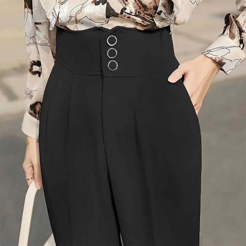 

Suit Pants Women's High Waist Slimming Draping Effect Loose Wide-Leg Harem Pants Summer Thin Casual Ankle-Length Pants