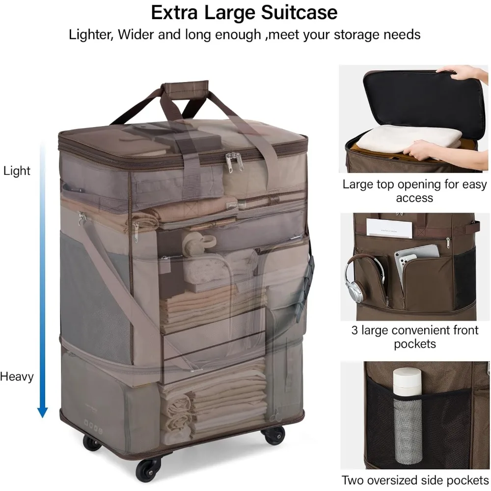 Expandable Collapsible Suitcase with Wheels for Men and Women - Lightweight Rolling Travel Bag, Duffel, and Garment Tote Bag for